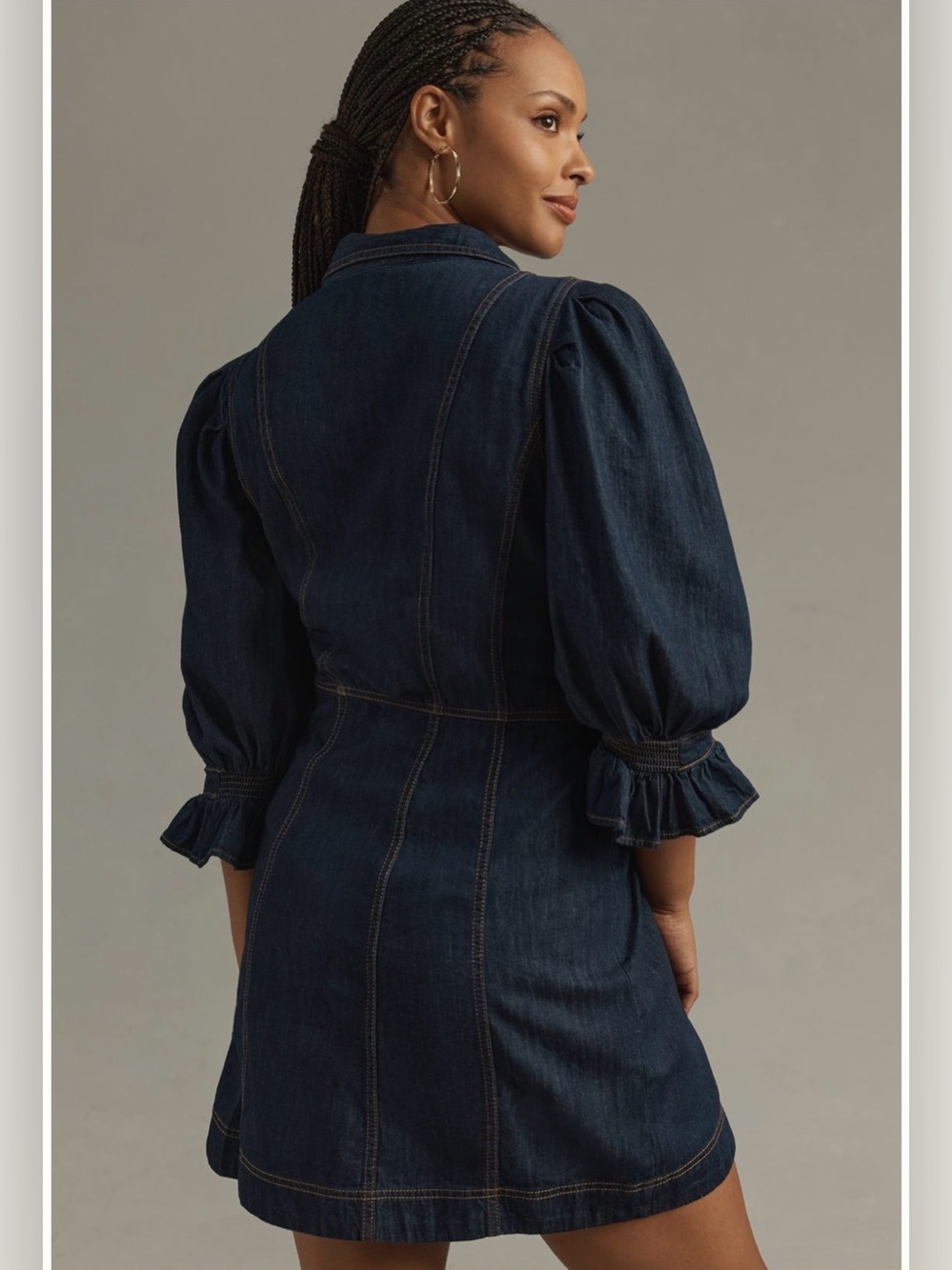Anthropologie Puff-SleeveDenim Mini Shirt Dress Sz 2 - Picture 3 of 9
